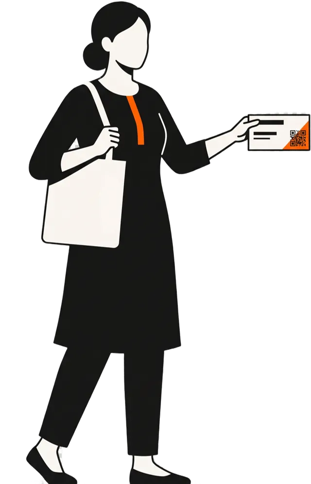 Illustration: a freelancer holding out a visiting card.