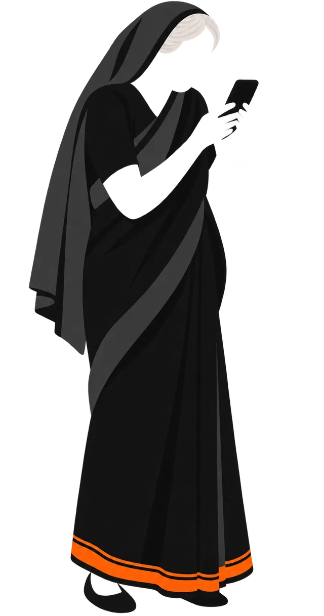 Illustration: a grandmother smiling at her phone.