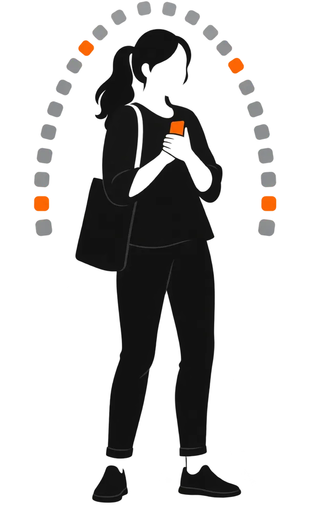 Illustration: a person holding a phone close, privately.